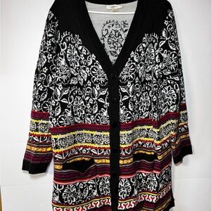 Cj Banks Women's Cardigan Sweater 1X Black Floral Boho Knit‎  Button